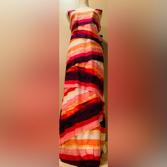 R&M Beautiful Sundress Maxi pink white black orange colorful light 14 new! - Picture 6 of 8